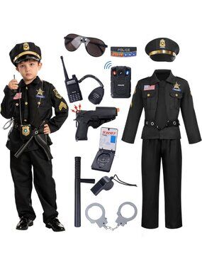 Kids Halloween Police Costume Set - 14PCS Toddler Roleplay Outfit for Boys
